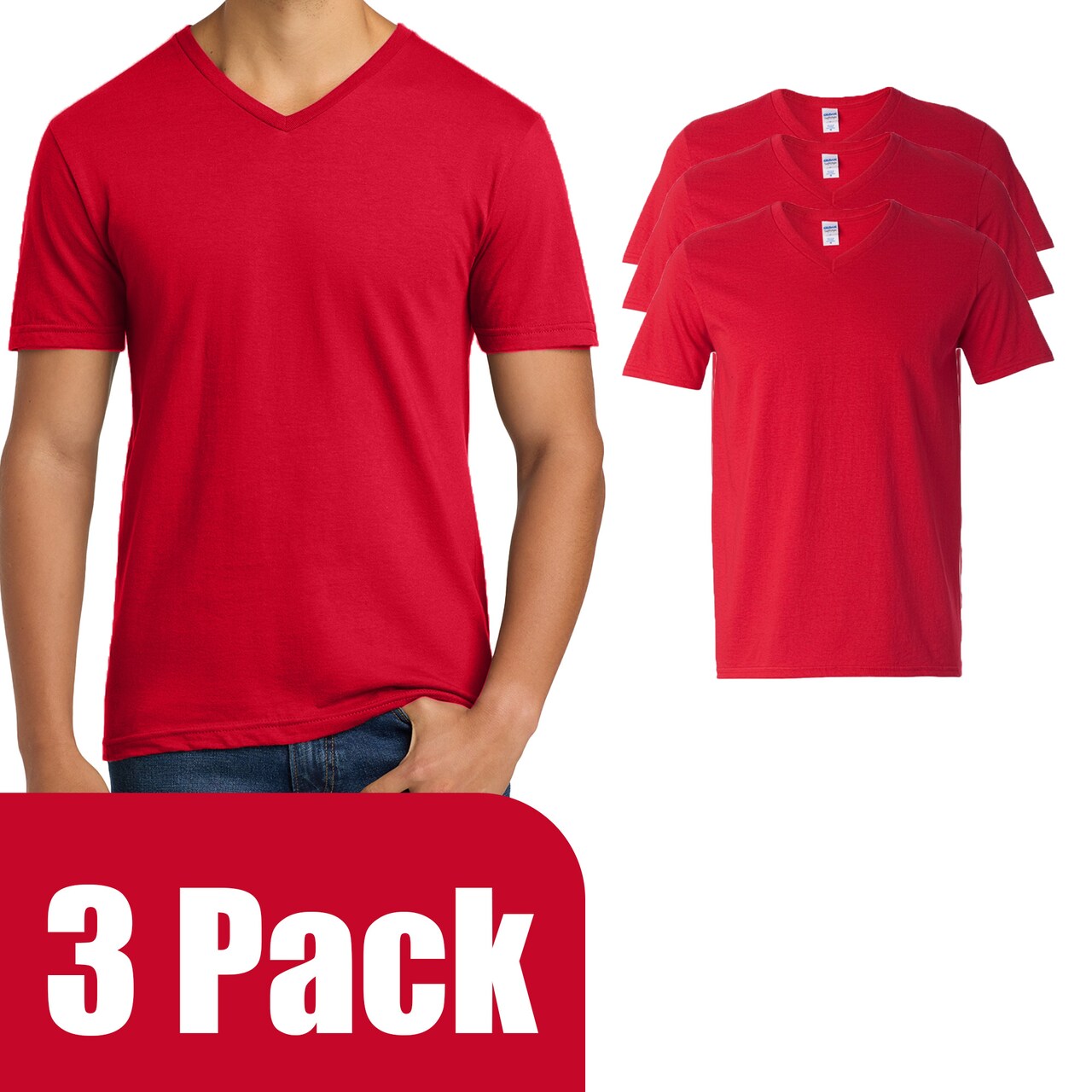 Gildan Men's Softstyle V-Neck Cotton T-Shirt, Craft & Print Casual Cherry Red Tee